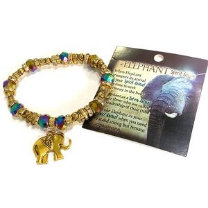Elephant Bracelet With Spirit Guide Meaning Gold Tone Rainbow Beaded Lea…